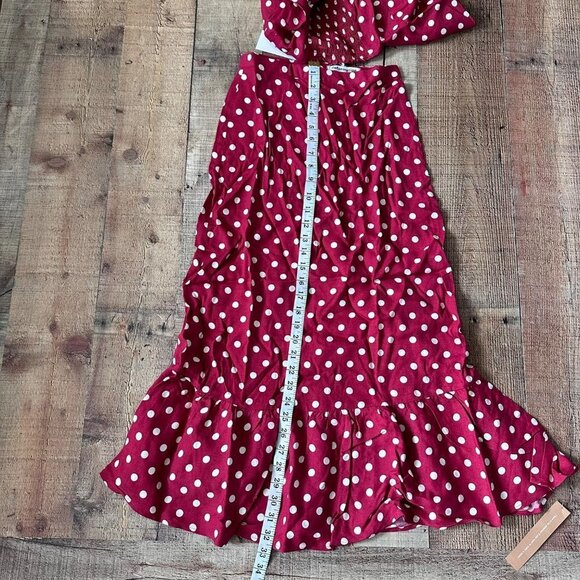 Reformation red with white polka dot fiona 2-piece Campari midi dress crop top 0 - Picture 11 of 14